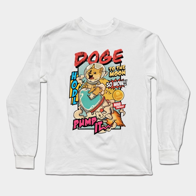 Doge To The Moon Retro Long Sleeve T-Shirt by Madtrovert